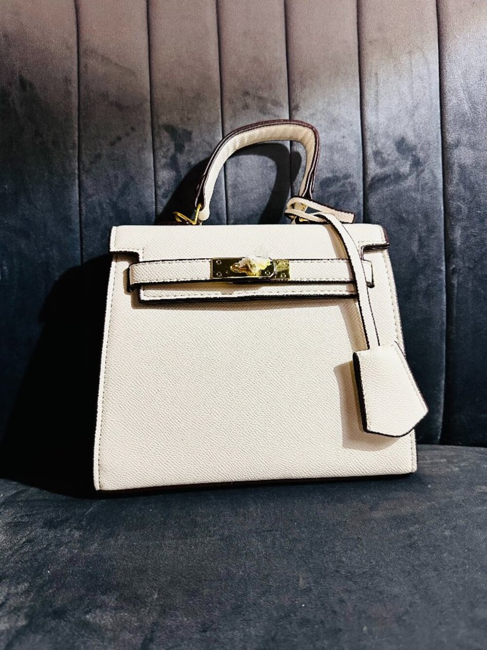 NEW Vegan Leather Mini Satchel - Cream & Gold (Dust Bag Included)